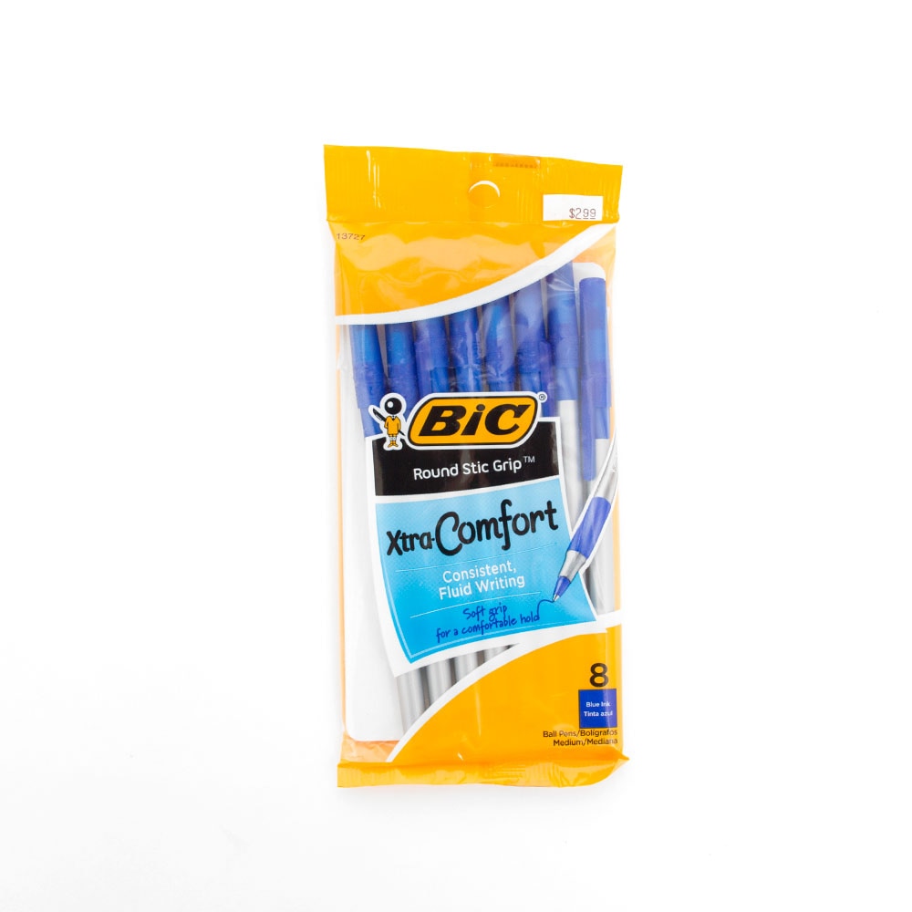 Bic, Pens, Art & School, Round, Stic Grip, 8 pack, 146308, Blue